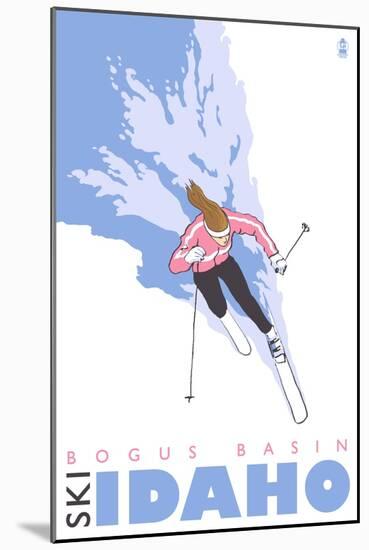 Bogus Basin, Idaho, Stylized Skier-Lantern Press-Mounted Art Print