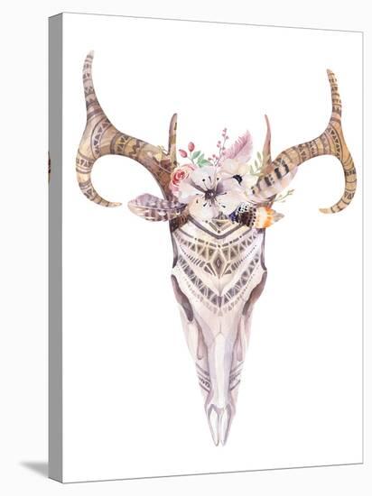 Bohemian Deer Skull - Western Mammal Watercolor-Kris_art-Stretched Canvas