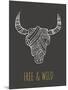 Bohemian Style Bull Skull Poster-Marish-Mounted Premium Giclee Print
