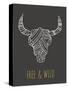 Bohemian Style Bull Skull Poster-Marish-Stretched Canvas