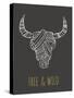 Bohemian Style Bull Skull Poster-Marish-Stretched Canvas