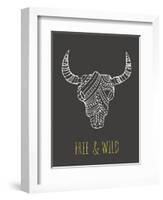 Bohemian Style Bull Skull Poster-Marish-Framed Art Print