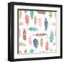 Bohemian Style Feathers Seamless Pattern-Marish-Framed Art Print