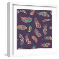 Bohemian Style Feathers Seamless Pattern-Marish-Framed Art Print