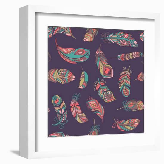 Bohemian Style Feathers Seamless Pattern-Marish-Framed Art Print