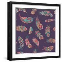 Bohemian Style Feathers Seamless Pattern-Marish-Framed Art Print