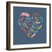 Bohemian Style Poster with Gypsy Colorful Feathers, Arranged in Heart-Marish-Framed Art Print