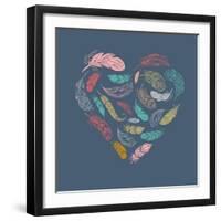 Bohemian Style Poster with Gypsy Colorful Feathers, Arranged in Heart-Marish-Framed Art Print
