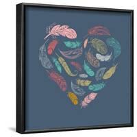 Bohemian Style Poster with Gypsy Colorful Feathers, Arranged in Heart-Marish-Framed Art Print