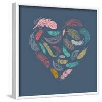 Bohemian Style Poster with Gypsy Colorful Feathers, Arranged in Heart-Marish-Framed Art Print