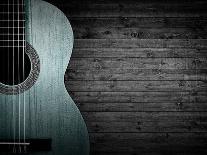 Part of a Blue Acoustic Guitar on a Gray Wooden Background-Boiko Y-Photographic Print