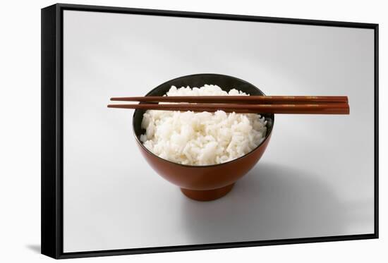 Boiled Basmati Rice in a Red Bowl with Chopsticks-Peter Rees-Framed Stretched Canvas