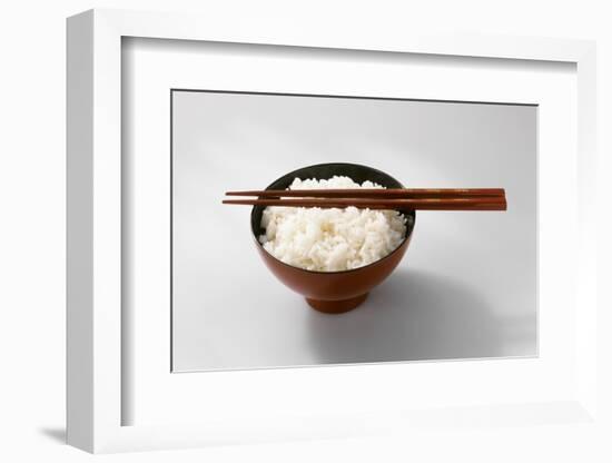 Boiled Basmati Rice in a Red Bowl with Chopsticks-Peter Rees-Framed Photographic Print