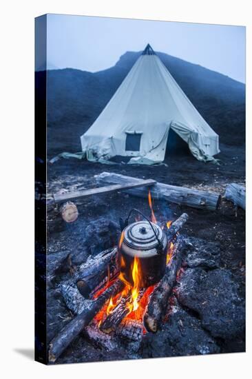 Boiling Water Pot over an Open Fire on a Campsite and Tipi on Tolbachik Volcano-Michael-Stretched Canvas
