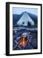 Boiling Water Pot over an Open Fire on a Campsite and Tipi on Tolbachik Volcano-Michael-Framed Photographic Print