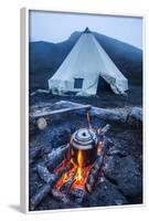 Boiling Water Pot over an Open Fire on a Campsite and Tipi on Tolbachik Volcano-Michael-Framed Photographic Print