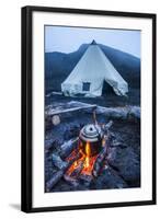 Boiling Water Pot over an Open Fire on a Campsite and Tipi on Tolbachik Volcano-Michael-Framed Photographic Print