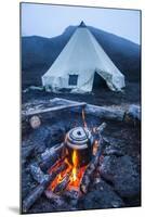 Boiling Water Pot over an Open Fire on a Campsite and Tipi on Tolbachik Volcano-Michael-Mounted Photographic Print