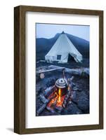 Boiling Water Pot over an Open Fire on a Campsite and Tipi on Tolbachik Volcano-Michael-Framed Photographic Print