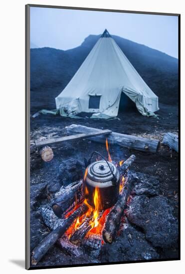 Boiling Water Pot over an Open Fire on a Campsite and Tipi on Tolbachik Volcano-Michael-Mounted Photographic Print