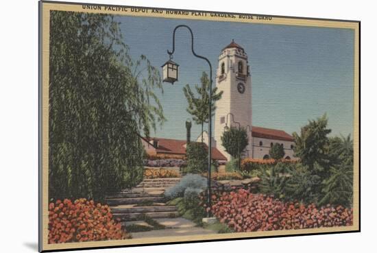 Boise, ID - View of Union Pacific Depot with Gardens-Lantern Press-Mounted Art Print