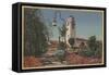 Boise, ID - View of Union Pacific Depot with Gardens-Lantern Press-Framed Stretched Canvas