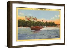 Boldt Castle, Speedboat, Thousand Islands, New York-null-Framed Art Print