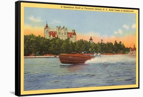 Boldt Castle, Speedboat, Thousand Islands, New York-null-Framed Stretched Canvas