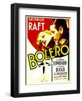 Bolero, Carole Lombard, George Raft on midget window card, 1934-null-Framed Art Print