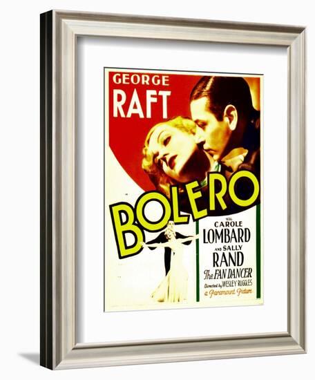 Bolero, Carole Lombard, George Raft on midget window card, 1934-null-Framed Art Print