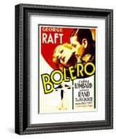 Bolero, Carole Lombard, George Raft on midget window card, 1934-null-Framed Art Print