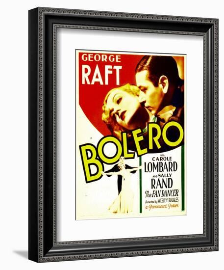 Bolero, Carole Lombard, George Raft on midget window card, 1934-null-Framed Art Print