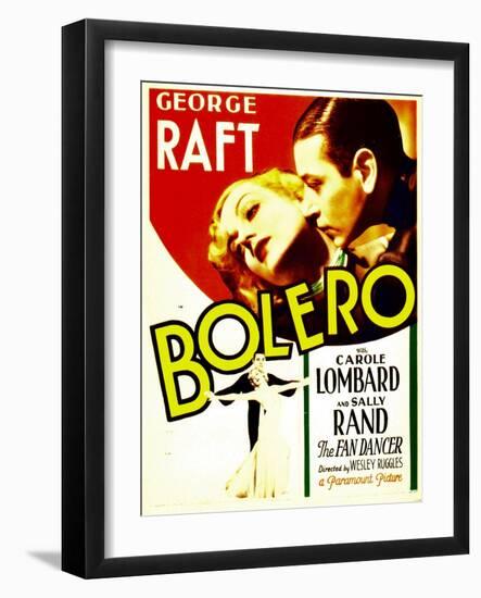 Bolero, Carole Lombard, George Raft on midget window card, 1934-null-Framed Art Print