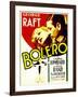 Bolero, Carole Lombard, George Raft on midget window card, 1934-null-Framed Art Print