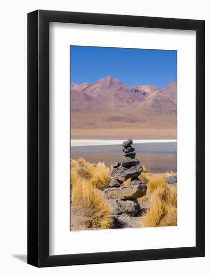 Bolivia, Antiplano - Canapa Lake - Cairn (Quechuan Shrine to the Indigenous Inca Goddess Pachamama)-Elzbieta Sekowska-Framed Photographic Print