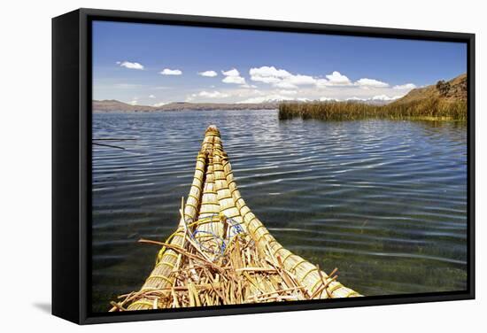 Bolivia, Lake Titicaca, Reed Boat of Uros Floating Reed Islands of Lake Titicaca-Kymri Wilt-Framed Stretched Canvas