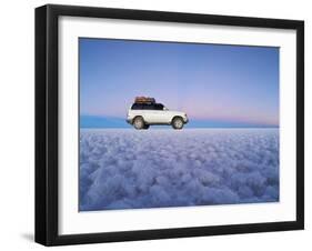 Bolivia, Potosi Department, Daniel Campos Province, White Toyota Landcruiser on the Salar de Uyuni,-Karol Kozlowski-Framed Photographic Print