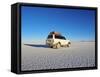 Bolivia, Potosi Department, Daniel Campos Province, White Toyota Landcruiser on the Salar de Uyuni,-Karol Kozlowski-Framed Stretched Canvas