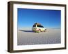 Bolivia, Potosi Department, Daniel Campos Province, White Toyota Landcruiser on the Salar de Uyuni,-Karol Kozlowski-Framed Photographic Print