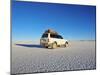 Bolivia, Potosi Department, Daniel Campos Province, White Toyota Landcruiser on the Salar de Uyuni,-Karol Kozlowski-Mounted Photographic Print