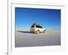 Bolivia, Potosi Department, Daniel Campos Province, White Toyota Landcruiser on the Salar de Uyuni,-Karol Kozlowski-Framed Photographic Print