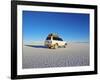 Bolivia, Potosi Department, Daniel Campos Province, White Toyota Landcruiser on the Salar de Uyuni,-Karol Kozlowski-Framed Photographic Print