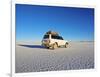 Bolivia, Potosi Department, Daniel Campos Province, White Toyota Landcruiser on the Salar de Uyuni,-Karol Kozlowski-Framed Photographic Print