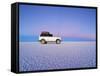 Bolivia, Potosi Department, Daniel Campos Province, White Toyota Landcruiser on the Salar de Uyuni,-Karol Kozlowski-Framed Stretched Canvas