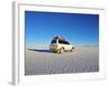 Bolivia, Potosi Department, Daniel Campos Province, White Toyota Landcruiser on the Salar de Uyuni,-Karol Kozlowski-Framed Photographic Print