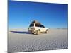 Bolivia, Potosi Department, Daniel Campos Province, White Toyota Landcruiser on the Salar de Uyuni,-Karol Kozlowski-Mounted Photographic Print