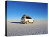 Bolivia, Potosi Department, Daniel Campos Province, White Toyota Landcruiser on the Salar de Uyuni,-Karol Kozlowski-Stretched Canvas