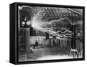 Bolts of Electricity Discharging in the Lab of Nikola Tesla-Stocktrek Images-Framed Stretched Canvas