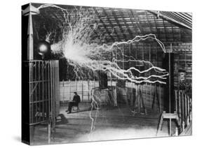 Bolts of Electricity Discharging in the Lab of Nikola Tesla-Stocktrek Images-Stretched Canvas