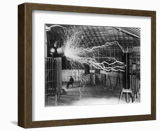 Bolts of Electricity Discharging in the Lab of Nikola Tesla-Stocktrek Images-Framed Photographic Print